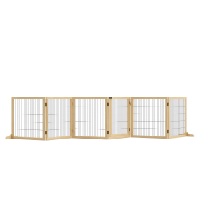 Wooden Pet Gate, Dog Safety Barrier, Freestanding Foldable Fence, w/ 6 Panels, 2 Support Feet, for House Doorway Stairs, Small & Medium Dogs