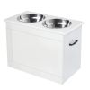 Large Elevated Pet Feeder with Storage Dog Pet Diner Function 2 Stainless Steel Dog Bowls Elevated Base for Large Dogs and Other Large Pet, White