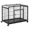 Folding Heavy Duty Dog Crate Heavy Duty Cage for Medium Sized Dogs with Double Doors, Lockable Wheels Tray, 37" x 23" x 27"