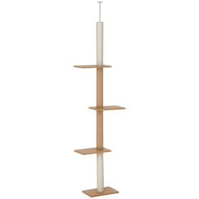 100" Floor To Ceiling Cat Tree w/ 3 Perches Activity Center for Kittens Cat Tower Furniture, Brown