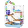 5 Tiers Hamster Cage Portable with Exercise Wheels Play Tube Water Bottle Dishes House Ladder for Gerbils, Light Blue