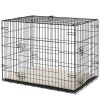 30" Dog Crate with 2 Doors, Folding Metal Dog Cage with Soft Cushion, Removable Tray, Handle, for Small Dogs, Black