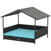 Outdoor Dog House Wicker Dog Bed with Soft Cushion Washable Cover, for Medium Large Dogs Indoor Outdoor, Blue