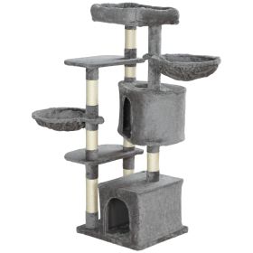52.5" Cat Tree Tower with Scratching Posts, Cat Condos, Bed, Platforms, Hammocks, for Indoor Cats, Grey
