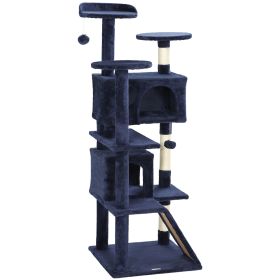 54" Cat Tree, Multi-Level Cat Tower with Scratching Posts, Cat Condos, Bed, Platforms, Ramp, Toy Ball, Dark Blue