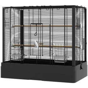 22" Bird Cage for Budgie Finches Canaries Love Birds with Wooden Stands, Slide-Out Tray, Handles, Food Containers, Black