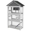 Wooden Bird Cage with Perches, Bird House, Ladder, Slide-Out Tray for Finches, Parakeets, Small Birds, Grey
