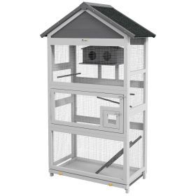 Wooden Bird Cage with Perches, Bird House, Ladder, Slide-Out Tray for Finches, Parakeets, Small Birds, Grey