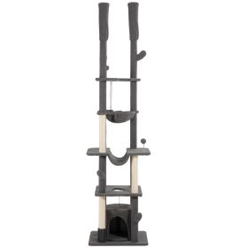 89"-100" Floor to Ceiling Cat Tree Cat Tower for Large Cats w/ Scratching Posts, Grooming Brush Post, Cat Condo, Grey