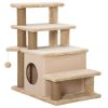 Cat Stairs Pet Steps for Couch Bed with Scratching Posts Condo Ball Toy, 23.6" x 15.7" x 26", Beige