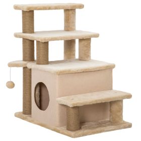 Cat Stairs Pet Steps for Couch Bed with Scratching Posts Condo Ball Toy, 23.6" x 15.7" x 26", Beige