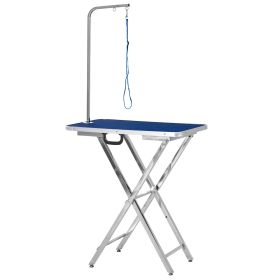 28" Foldable Dog Grooming Table with Adjustable Arm, Non-Slip Surface for Medium Small Dogs, Cats, Blue