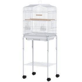 49" Rolling Bird Cage Cockatoo House Play Top Finch Pet Supply with Storage Shelf, Wheels - White