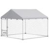 Outdoor Dog Run w/ Adjustable & Rotating Bowls, Waterproof UV-Resistant Cover, Secure Lock, 6.6' x 6.6' x 5.1'