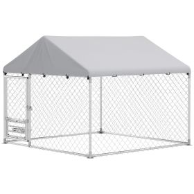 Outdoor Dog Run w/ Adjustable & Rotating Bowls, Waterproof UV-Resistant Cover, Secure Lock, 6.6' x 6.6' x 5.1'