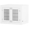 Dog Crate Furniture with 360° Rotatable Removable Dog Bowls, Two Doors, for Medium Dogs, 31.5" x 24" x 25", White