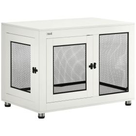 Pet Crate End Table with Water-resistant Cushion or Large Medium Dogs, White