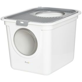 Enclosed Cat Litter Box, Easy Cleaning Kitty Litter Box with Front Entrance, Top Exit, Scoop, White