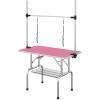 Adjustable Dog Grooming Table with 2 Safety Slings, Storage Basket, Pink