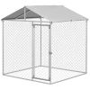 6.6' x 6.6' x 7.8' Outdoor Dog Kennel Heavy Duty Galvanized Steel Chain Link with UV-resistant Roof, Silver