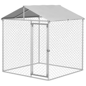 6.6' x 6.6' x 7.8' Outdoor Dog Kennel Heavy Duty Galvanized Steel Chain Link with UV-resistant Roof, Silver