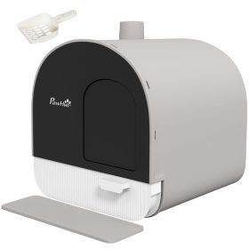 Cat Litter Box with Lid, Removable Tray, Scoop, Filter, Light Grey