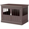 31" Dog Crate Furniture End Table with Three Doors for Small Dogs, Coffee