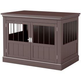 31" Dog Crate Furniture End Table with Three Doors for Small Dogs, Coffee