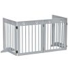 Freestanding Pet Gate 4 Panel Wooden Dog Barrier Folding Safety Fence with Support Feet for Doorway Stairs Light Grey