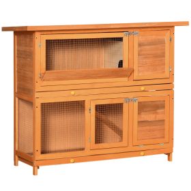 2 Tier Elevated Wooden Rabbit Hutch Bunny House Small Animal Cage 47"L x 19"W x 39"H w/ Sliding-Out Tray