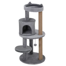 41" Cat Tree Tower with Condo, Scratching Posts and Hanging Ball, Grey