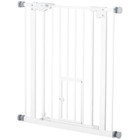 Pet Gate Extra Wide Press-Mounted with Cat Door, Auto Closing Pet Gate for Stair, Hallway, 29-32 Inch, White