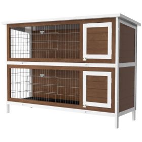 2 Tier Wooden Rabbit Hutch Bunny Pet House Wooden Coop Run, Brown