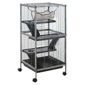 4-Tier Rolling Small Animal Cage, Deluxe Guinea Pig Cage, Ferret Cage for Mink Chinchilla Kitten Rabbit