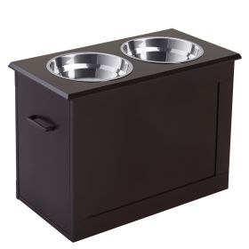 Elevated Dog Bowls for Large Dogs with Storage 2 Stainless Steel Dog Bowls, Elevated Base for Large Dogs, Coffee