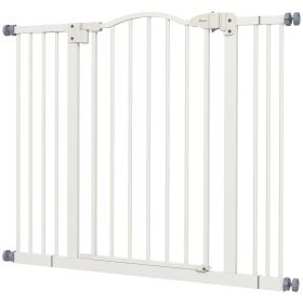 Extra Tall Dog Gate with Door, Pressure Fit, Auto Close, Double Locking for Doorways Hallways Stairs, 29"-39", White