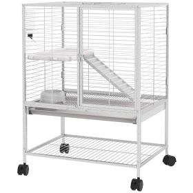 Rolling Small Animal Cage 34"H Chinchilla Cage for Ferrets, Squirrels w/ Removable Tray, Storage Shelf, Light Grey