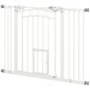 Auto-Close Pet Gate, Stair Gate with Cat Door, Double Locking for Doorways Hallways Stairs, Fits 29"-39.4" Wide, White
