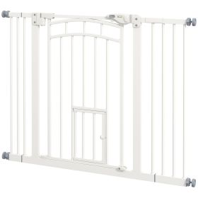 Auto-Close Pet Gate, Stair Gate with Cat Door, Double Locking for Doorways Hallways Stairs, Fits 29"-39.4" Wide, White