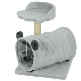 18.5" Small Cat Tree, Compact Cat Tower with Tunnel, Scratching Post, Plush Bed, Dangling Ball, for Indoor Use, Grey