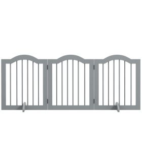 24" Freestanding Pet Gate For Dogs with 2 Support Feet, Light Grey