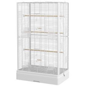39" Bird Cage for Budgie Finches Canaries Love Birds with Wooden Stands, Slide-Out Tray, Handles, Food Containers, White