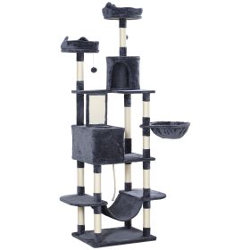 81" Large Cat Tree w/ Scratching Posts, Condos, Beds, Hammocks, Jumping Platforms, Toy Balls, Rope Cat Toy, Dark Grey