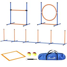 Dog Agility Training Equipment w/ Weave Poles, Adjustable Hurdle, Jump Ring, Pause Box, Whistle, Balls, Carry Bag