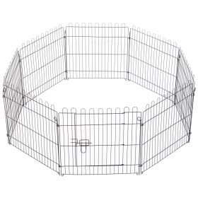 24inch 8-Panel Dog Playpen Octagon Pet Exercise Playpen Crate Foldable Dog Cage Pen Puppy Kennel, Black