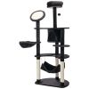 60" Multi-Level Plush Cat Tree, Tall Cat Tower with Scratching Posts and 2 Hammocks, Dark Grey