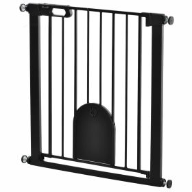 30"-32" Extra Wide Pet Gate Barrier with Small Door, 30"H Dog Gate with Safety Gate Barrier, Stair Pressure Fit, Black