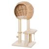 39" H Cat Tree with Sisal Scratching Post, Condo, Plush Perch, Hanging Rope and Hanging Ball, Beige
