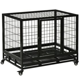 Heavy Duty Dog Crate Cage for Medium Small Dogs Cats with Two Doors, Lockable Wheels, Removable Tray, 36" x 24" x 27"