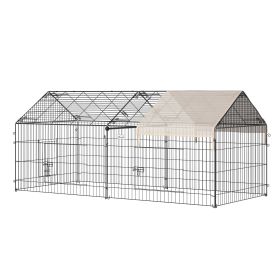 87x41x41-IN Catio Rabbit Guinea Pig Cage Chicken Coop Run, Small Animal Enclousure Outdoor Indoor with Cover and Multiple Doors, Beige